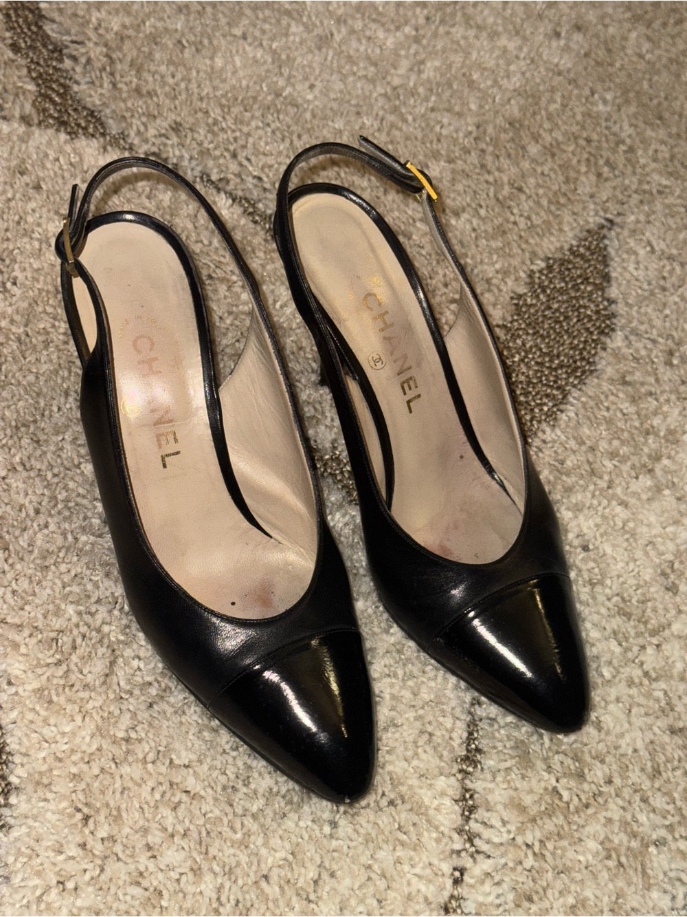 Chanel Black Vintage Quilted Pattern Slingback Pumps Size 38